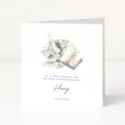 Personalised christening card for son with candles and flowers on a white background