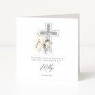 Personalised Greeting card with floral design and cross on a white background for daughter's christening day