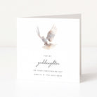 Personalised goddaughter card for christening with a dove illustration and personalized text on a white background