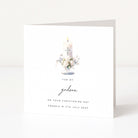 Personalised Godson card for christening with a candle and flowers illustration on a white background