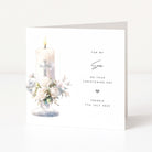 Personalised Greeting card for Son's Christening with a candle and flowers on a white background