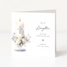 Personalised card for daughter's christening day with a candle and flowers design on a white background