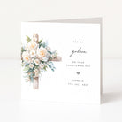 Personalised christening day card for godson with floral cross design and text on a white background
