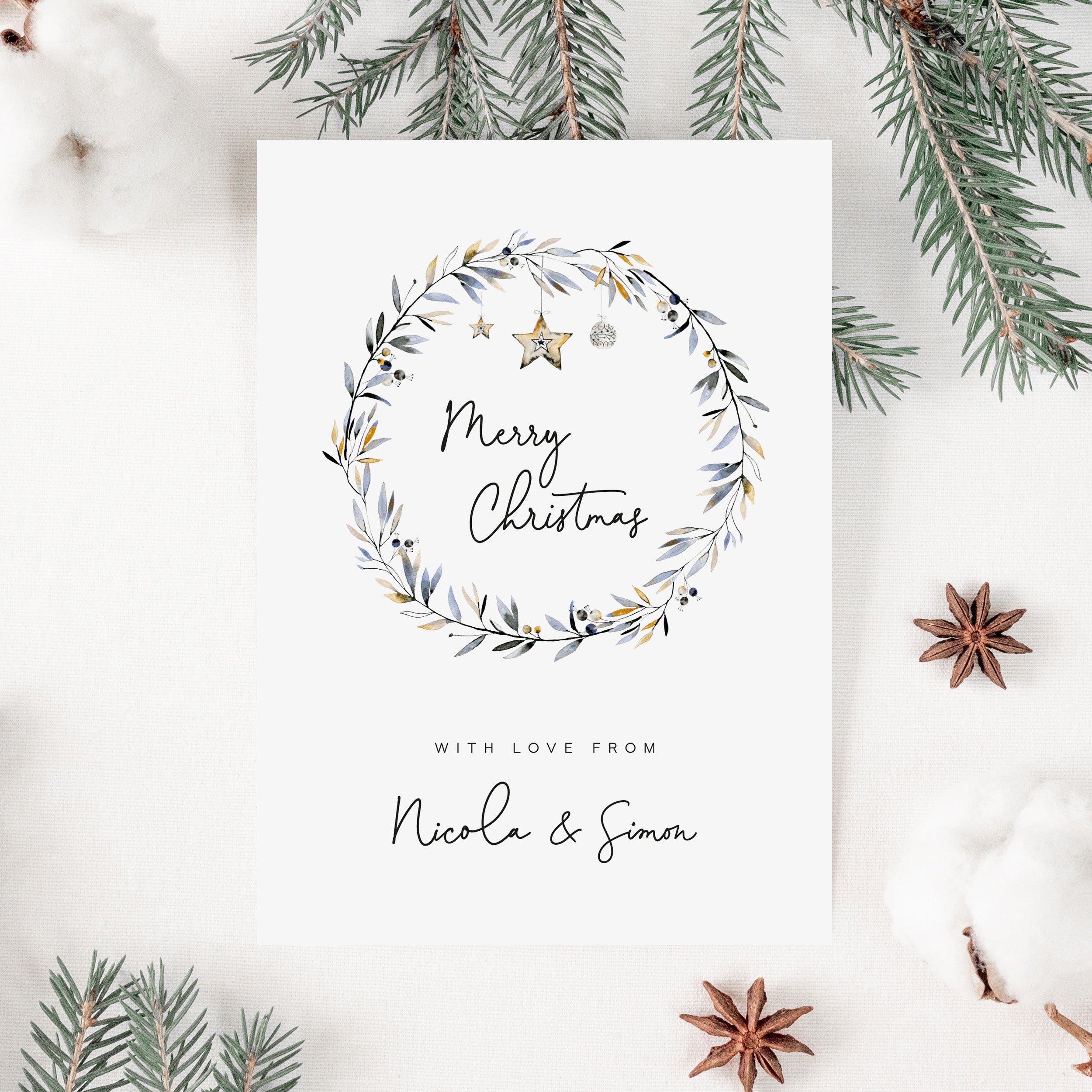 Wreath Personalised Christmas Card Pack - Elle Bee Design