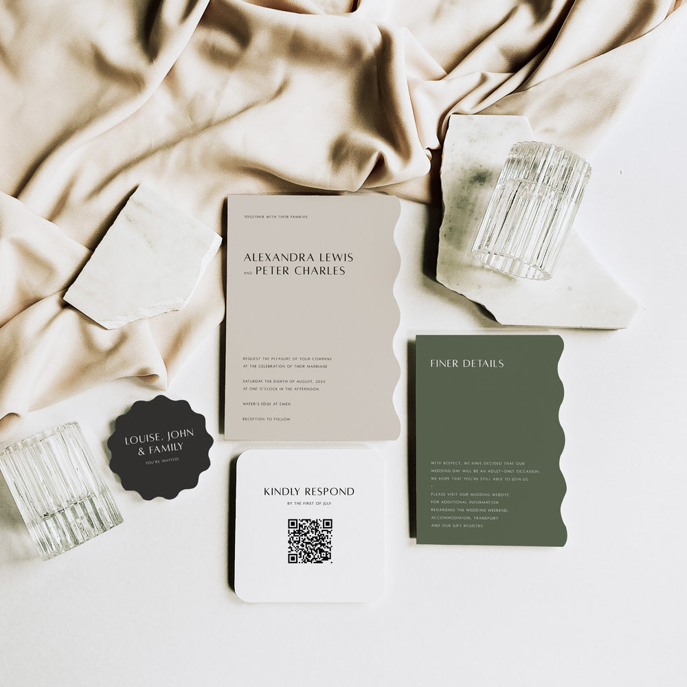 Modern Wavy Wedding Invitation Suite - Camberwell Collection, Elle Bee Design