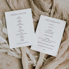 Wedding ceremony programs on a textured fabric background