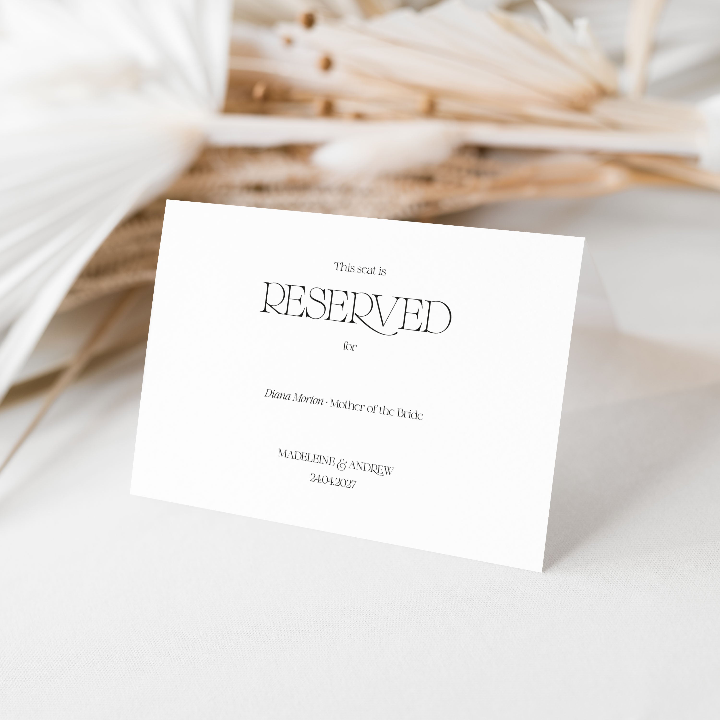 Seat reservation folded card for wedding ceremony