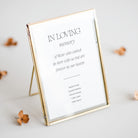 Memorial sign for wedding with 'In Loving Memory' text on a white background