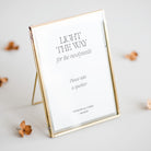Personalised sign for wedding sparklers in a gold frame and grey background