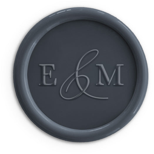 carbon charcoal grey wedding wax seals with couples initials