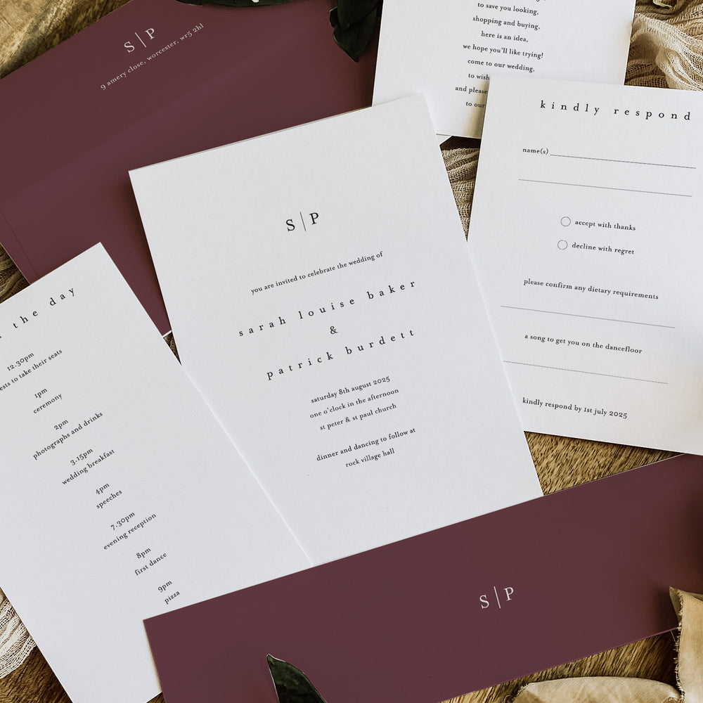 Simple Monogram Wedding Invitation Suite - Chancery Lane Collection, Elle Bee Design