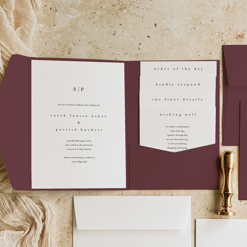 Elegant Monogram Pocketfold Wedding Invitation Suite - Chancery Lane Collection, elle Bee Design