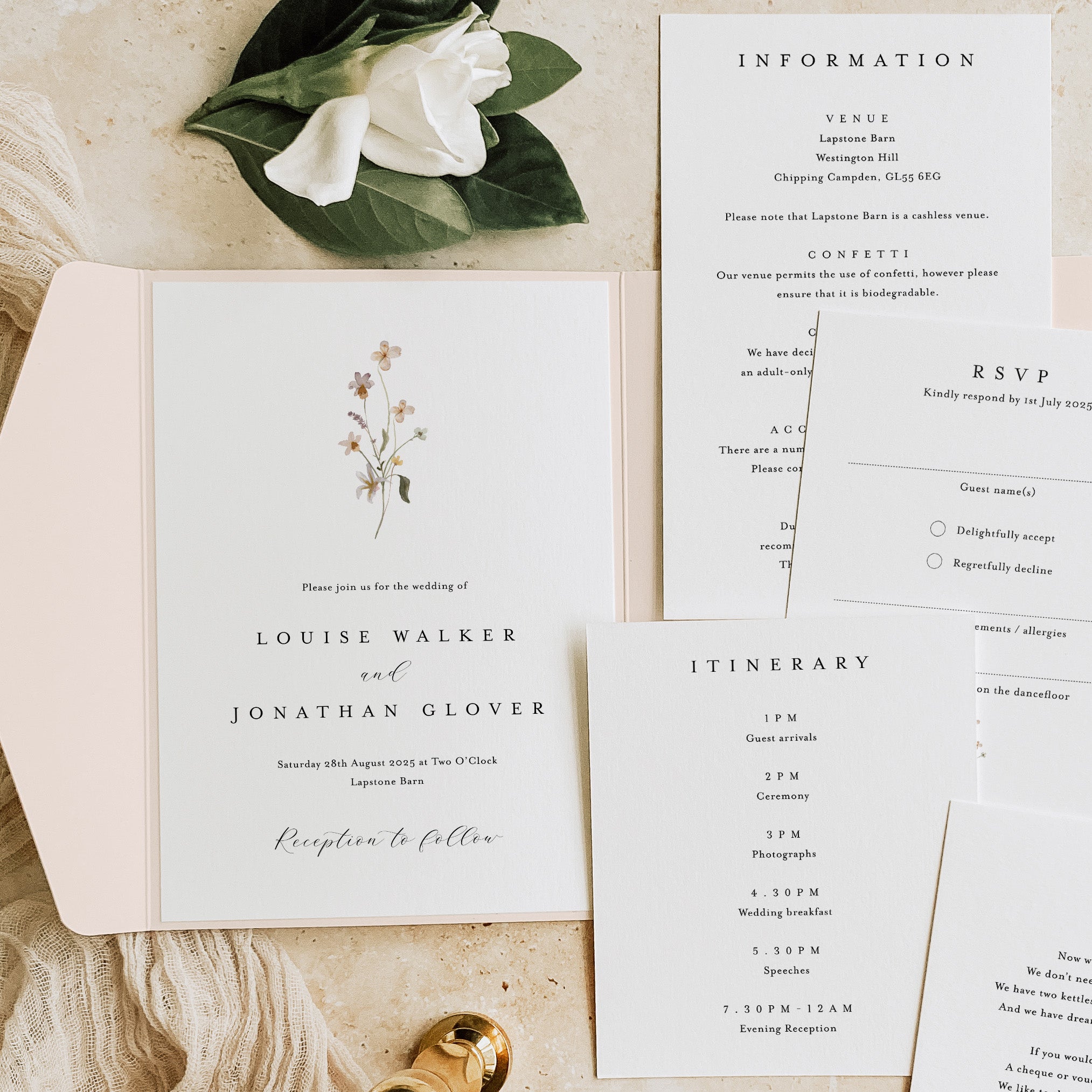 Wildflower Pocketfold Wedding Invitation Suite - Charlbury Collection, Elle Bee Design