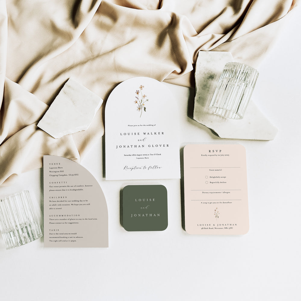 Arched Wildflower Wedding Invitation Suite - Charlbury Collection, Elle Bee Design