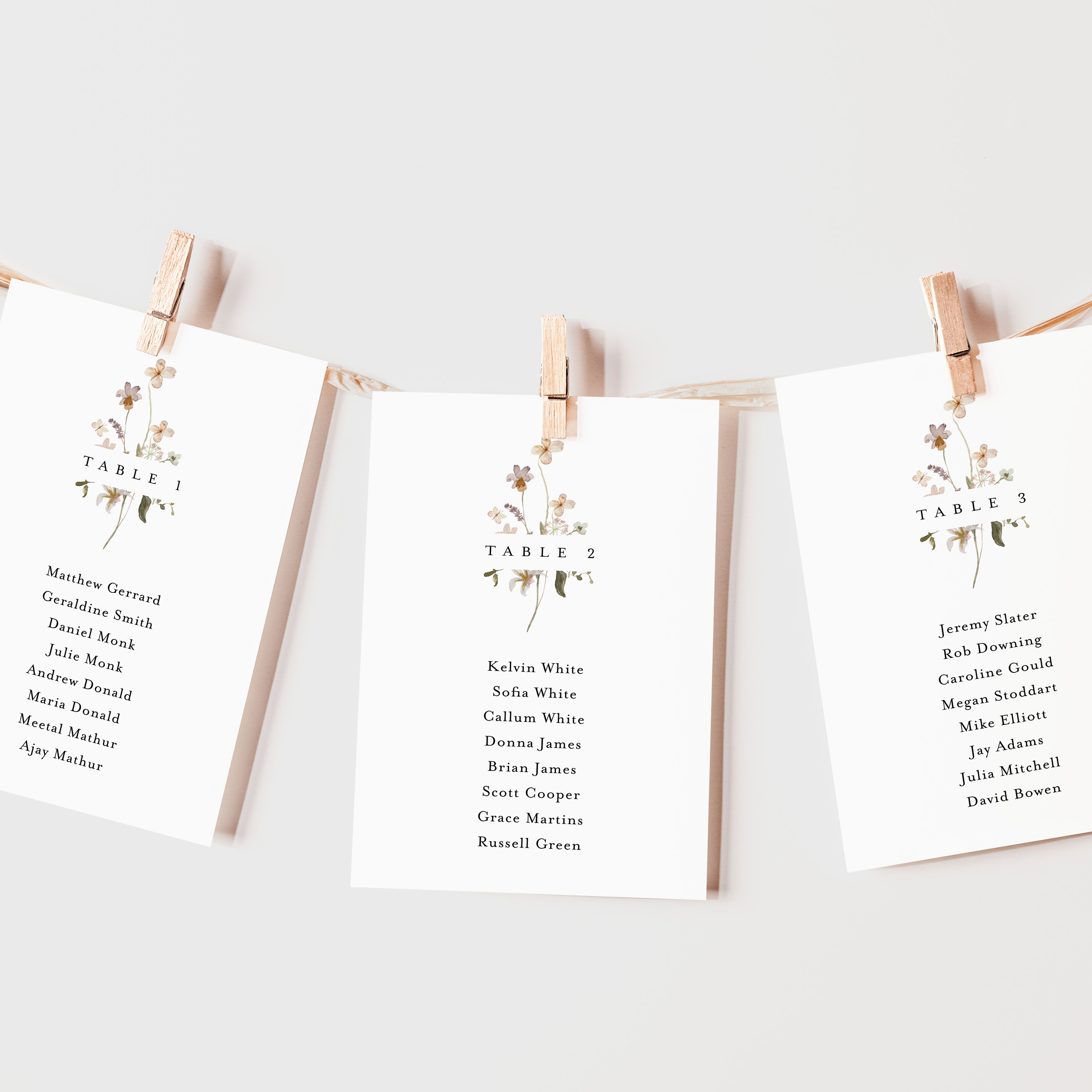 Wildflower Individual Wedding Table Plan Cards - Charlbury Collection, Elle Bee Design