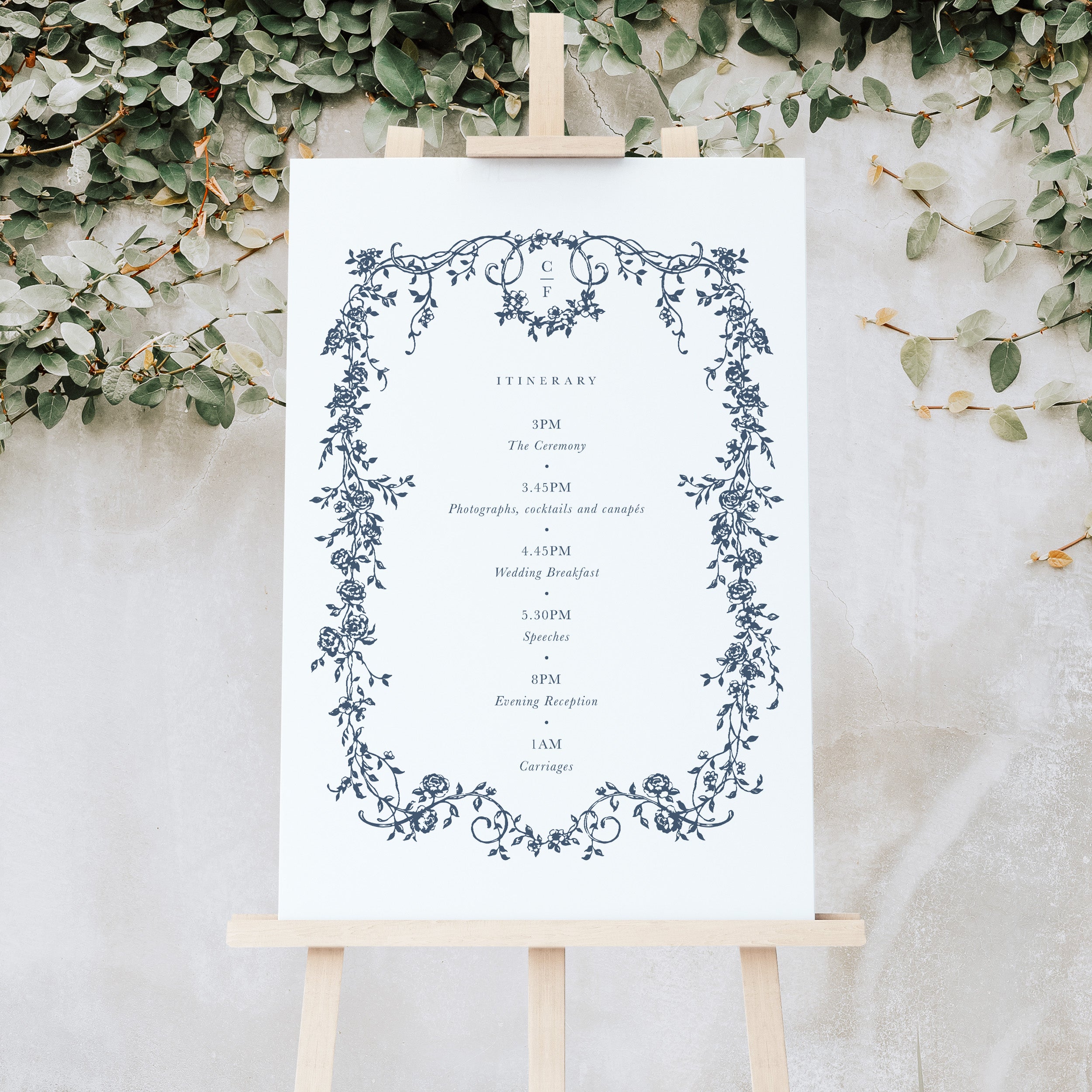 Traditional Blue Floral Order of the Day Sign for Wedding - Charlotte Collection