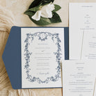 Traditional and Elegant Pocketfold Wedding Invitation in Denim Blue - Charlotte Collection