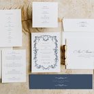 Traditional and Elegant Floral Wedding Invitation Suite in Denim Blue - Charlotte Collection