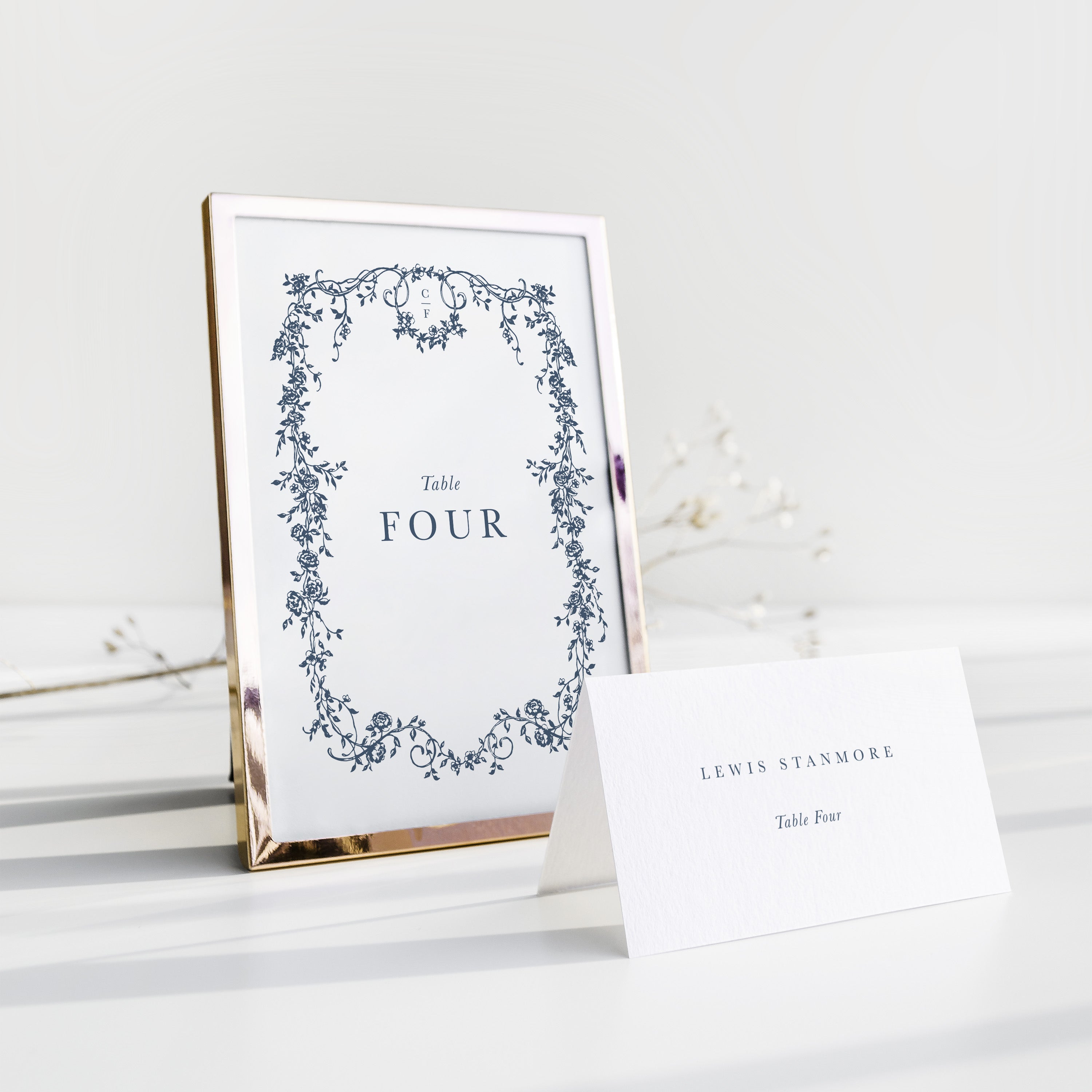 Traditional Blue Floral Wedding Table Number - Charlotte Collection