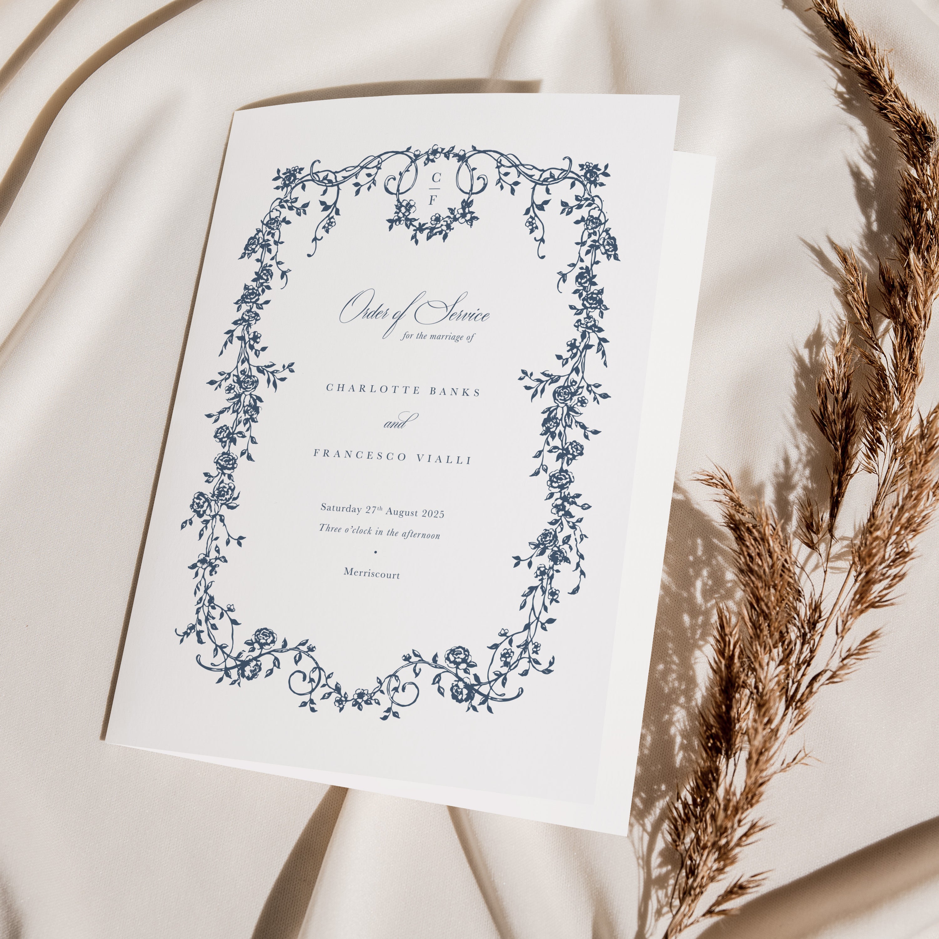 Traditional Floral Wedding Order of Service Booklet - Charlotte Collection