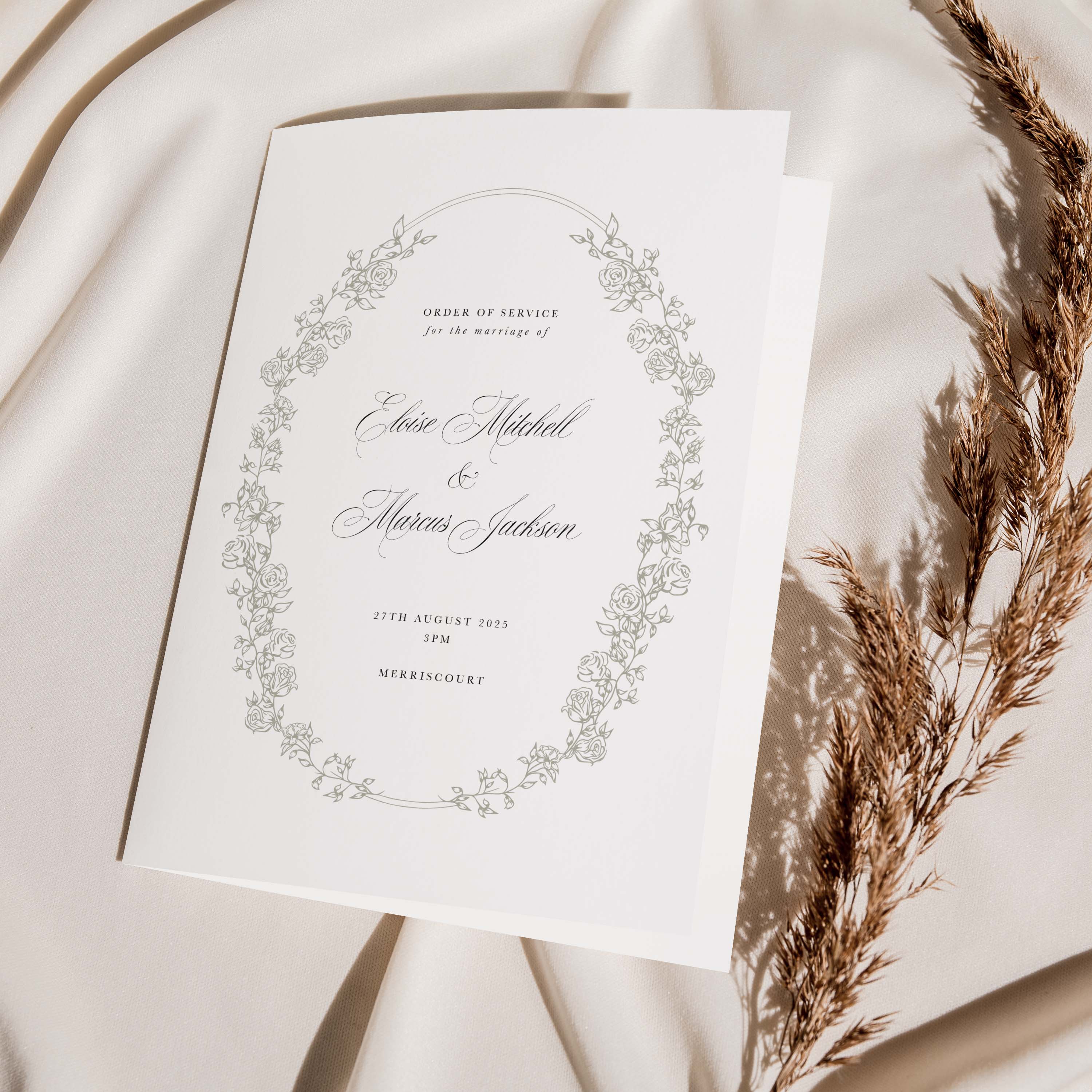 Traditional Floral Wedding Order of Service Booklet - Charlotte Collection