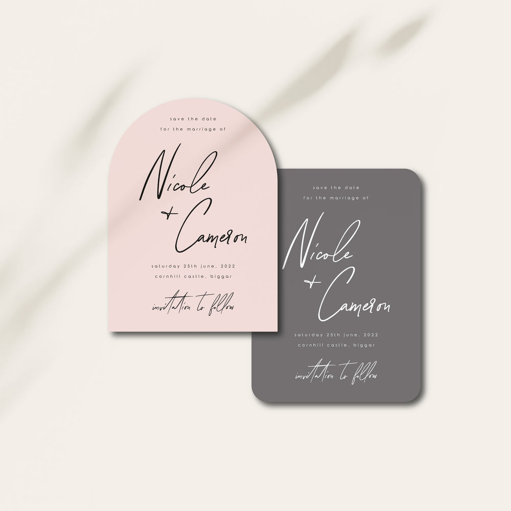 Arched Pink and Grey Wedding Save the Date Cards - Chelsea Collection, Elle Bee Design