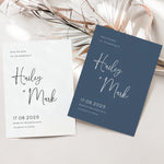 Modern Wedding Save the Date in White and Blue - Chelsea Collection, Elle Bee Design