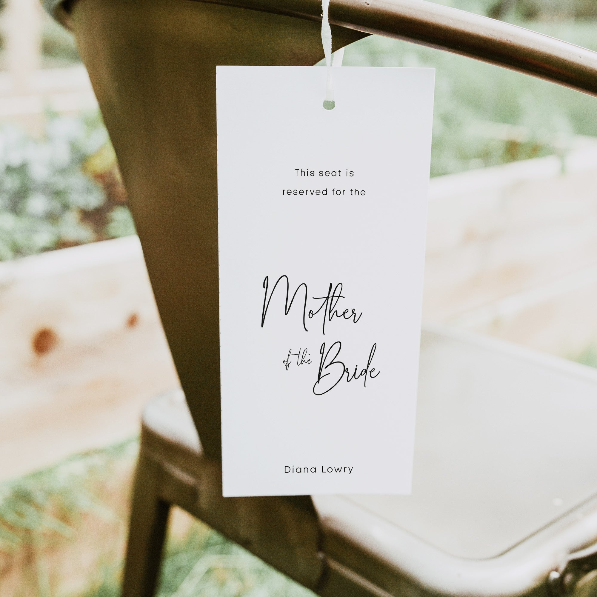 Modern Wedding Seat reservation tag with ribbon - Chelsea Collection, Elle Bee Design