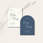 Modern Shaped Save the Date Cards in White and Blue - Chelsea Collection, Elle Bee Design