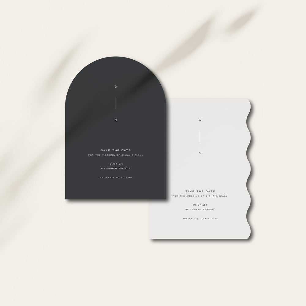 Modern Monogram Arched Black Wedding Save the Date Card - Chiswick Collection, Elle Bee Design