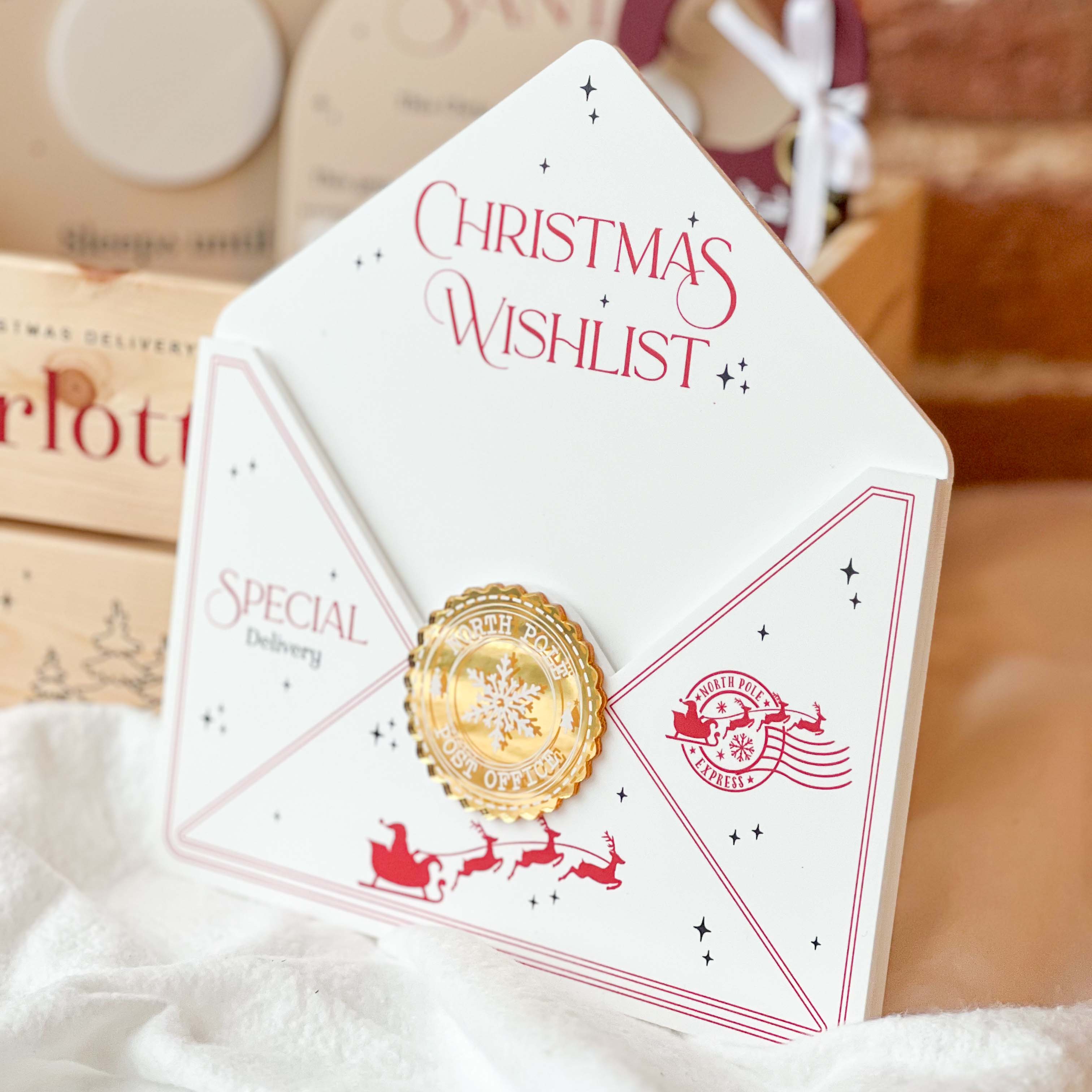Letter to Santa Christmas Wishlist Acrylic Envelope with Gold Stamp