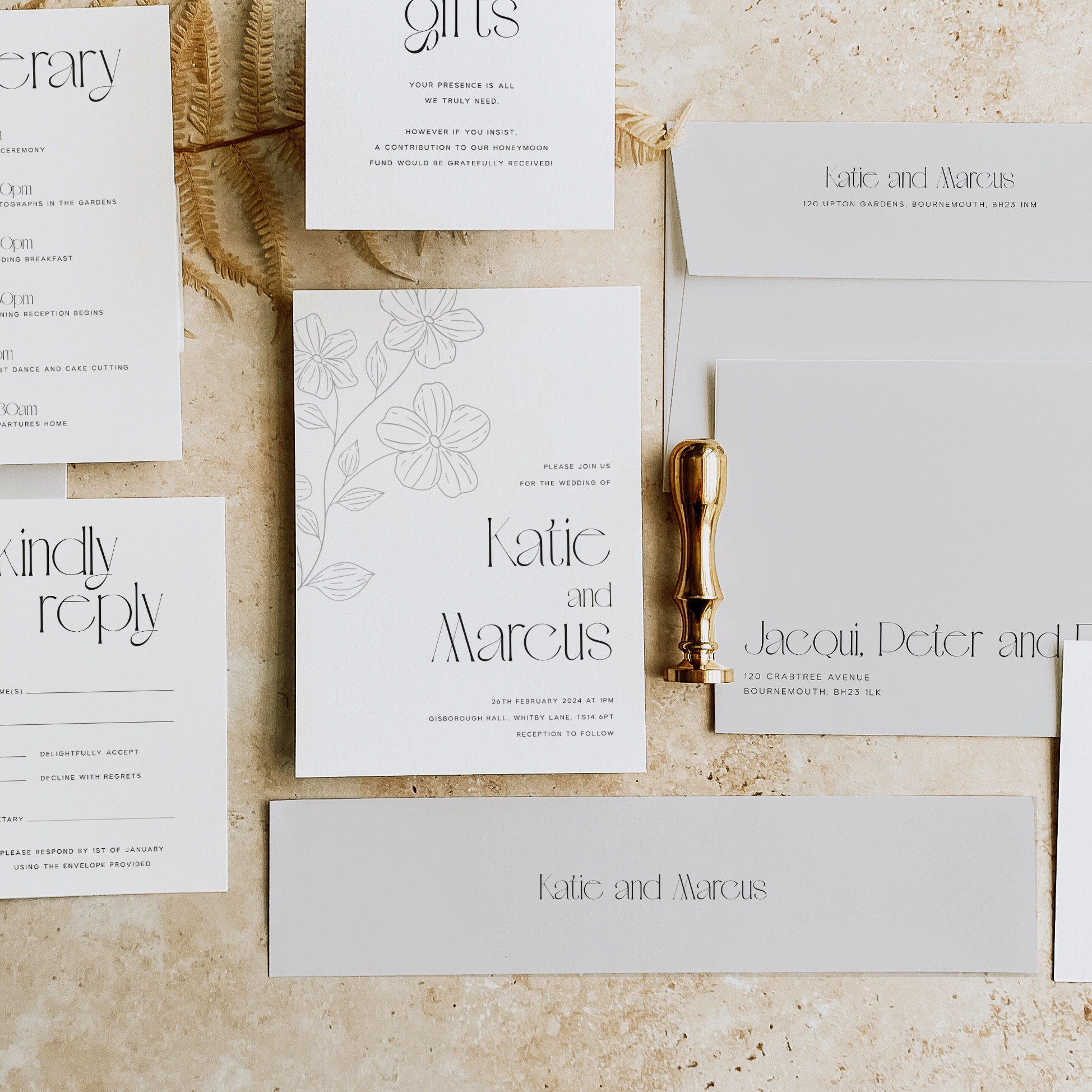 Modern Floral Wedding Invitation Suite - Clapham Collection, Elle Bee Design