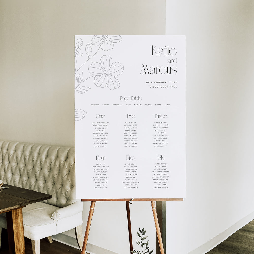 Modern Floral Wedding Seating Plan - Clapham Collection, Elle Bee Design