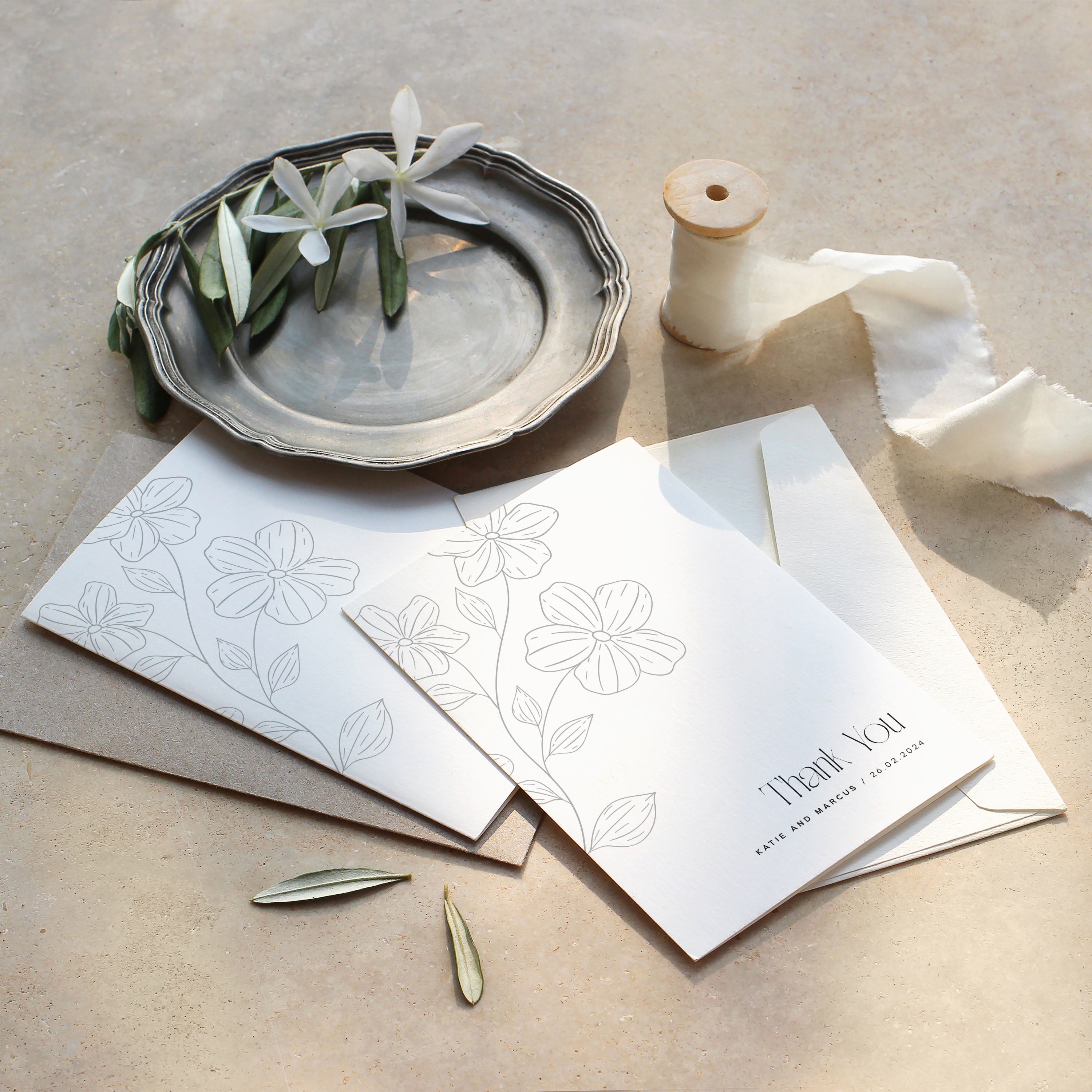 Modern Floral Wedding Thank You Card - Clapham Collection, Elle Bee Design