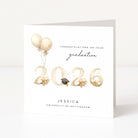 Graduation card with balloons, 'Congratulations on your graduation 2026', and personalized name and university on a white background.