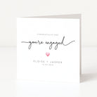 Engagement card with 'Congratulations you're engaged' text and a heart symbol on a white background