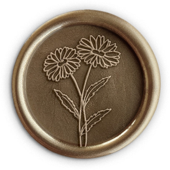 mocha metallic wedding wax seals with daisy motif