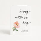 Mother's Day card with a pink flower and 'happy mother's day' text on a white background