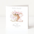 Custom Name New Baby Girl Card on white card on white background