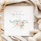 Custom new baby card on linen fabric with dried flowers