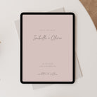 Pink digital save the date for wedding on tablet