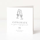 Engagement card with champagne glasses and 'Congrats on your engagement' text on a white background