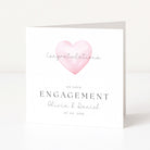 Personalised engagement card with a pink heart and text on a white background