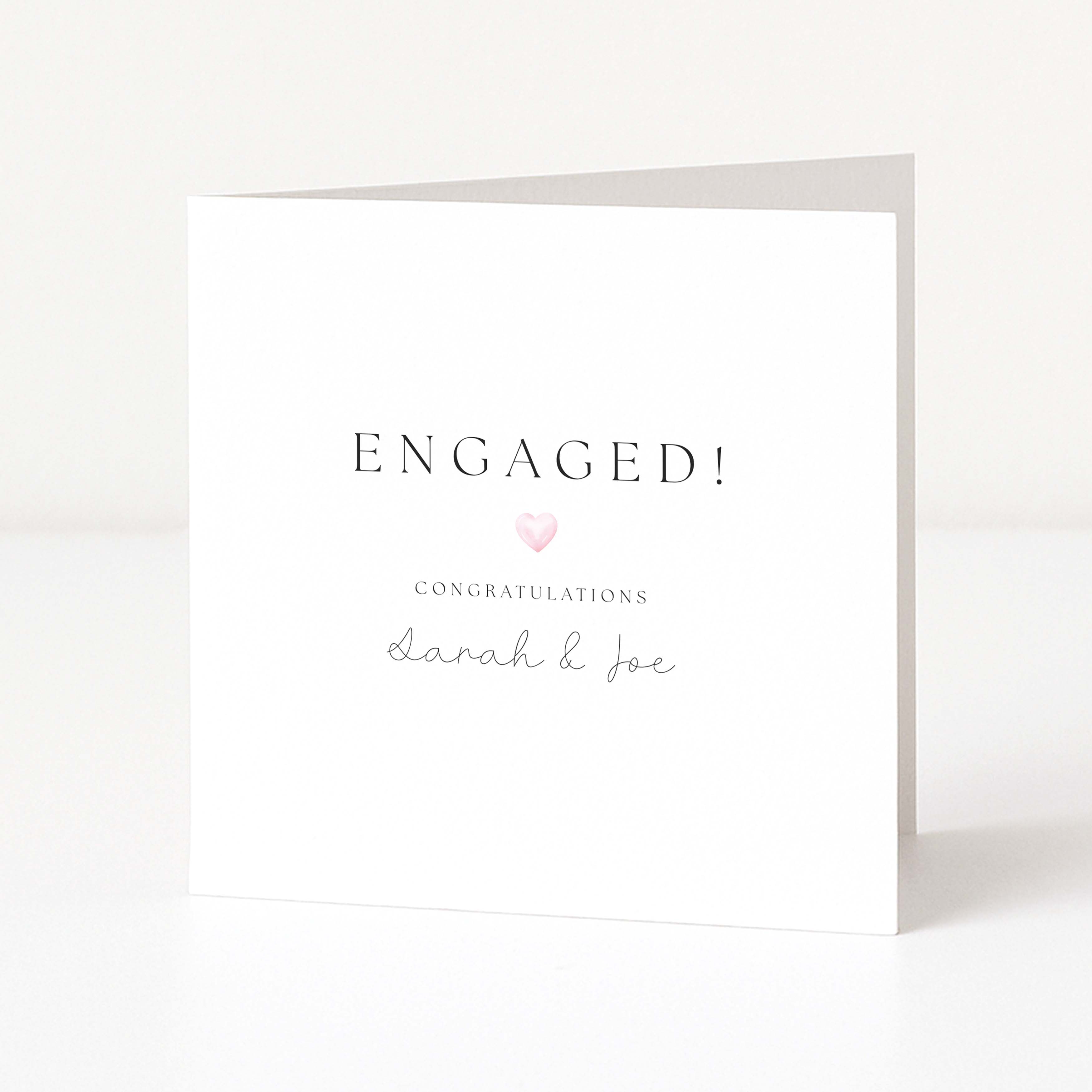 Personalisd Engaged card with 'Congratulations' and a heart on a white background