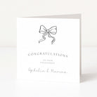 Personalised Greeting card with a bow illustration and 'Congratulations on your engagement' text on a white background