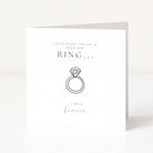 Greeting card with a diamond ring illustration and humorous text on a white background