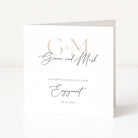 Greeting card with 'G & M' and 'Congratulations on your Engagement' text on a white background