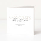 Engagement card with 'Congrats Mary & Fiona' text on a white background