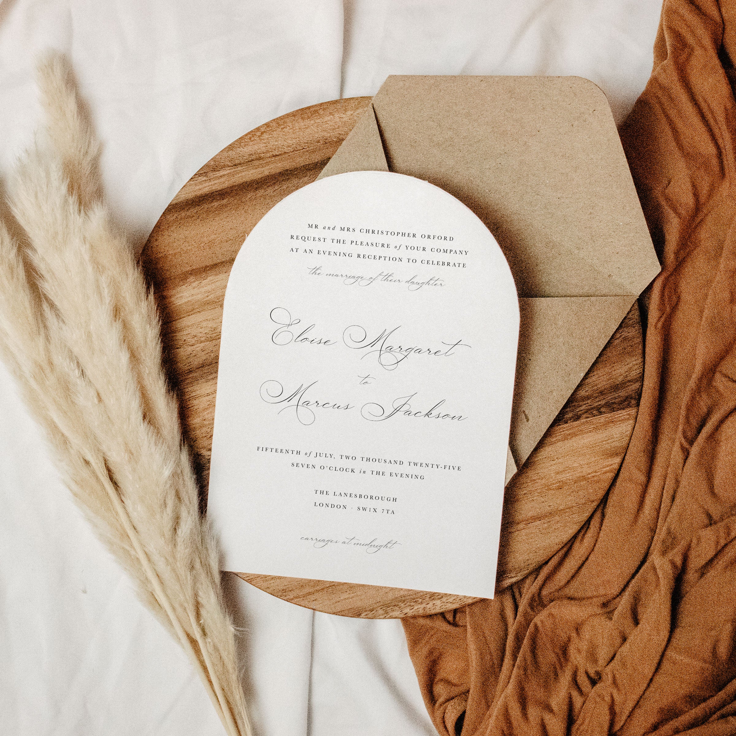 Traditional Arched Wedding Invitation for Evening Guests - Eloise Collection, Elle Bee Design