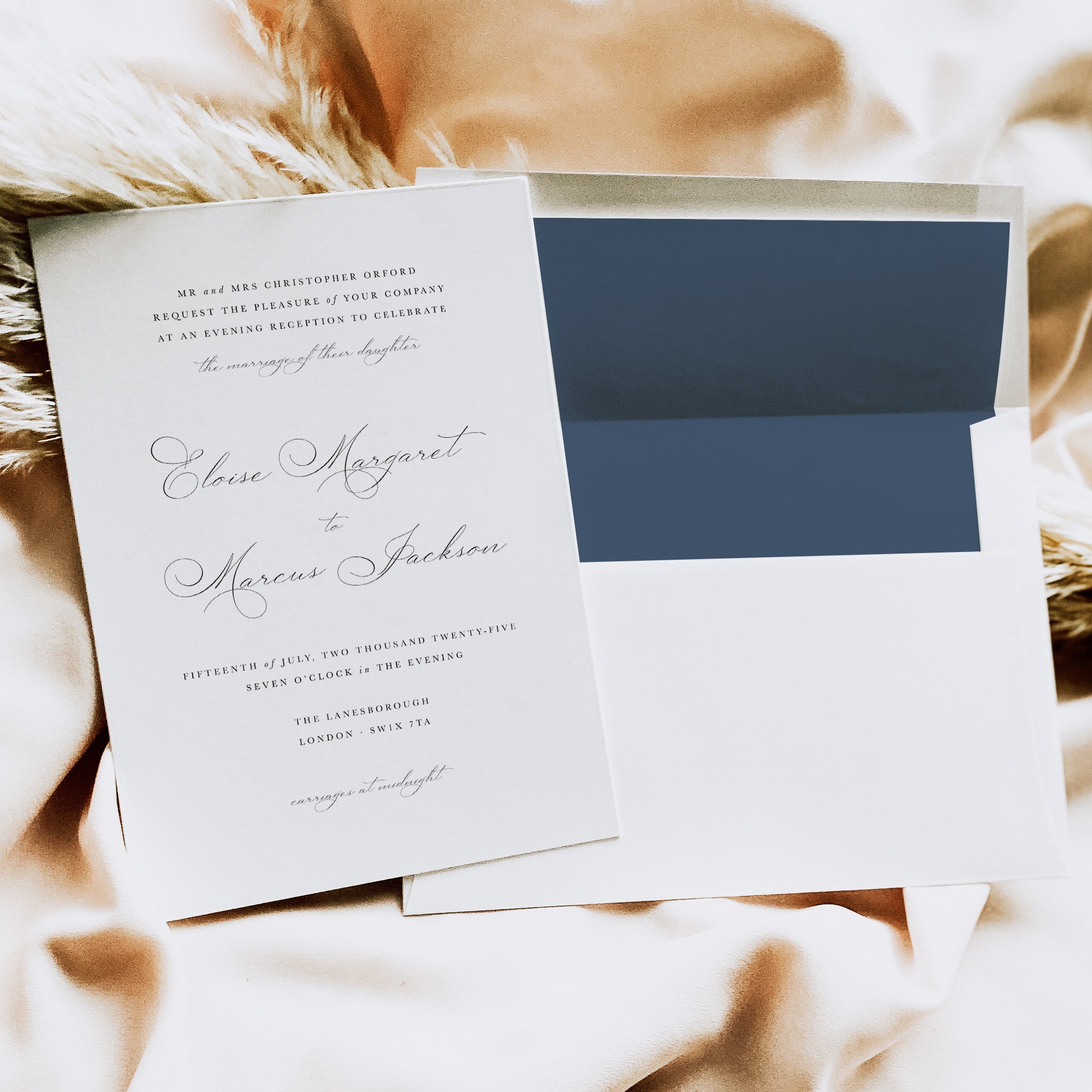 Traditional Calligraphy Evening Wedding Invitation - Eloise Collection, Elle Bee Design